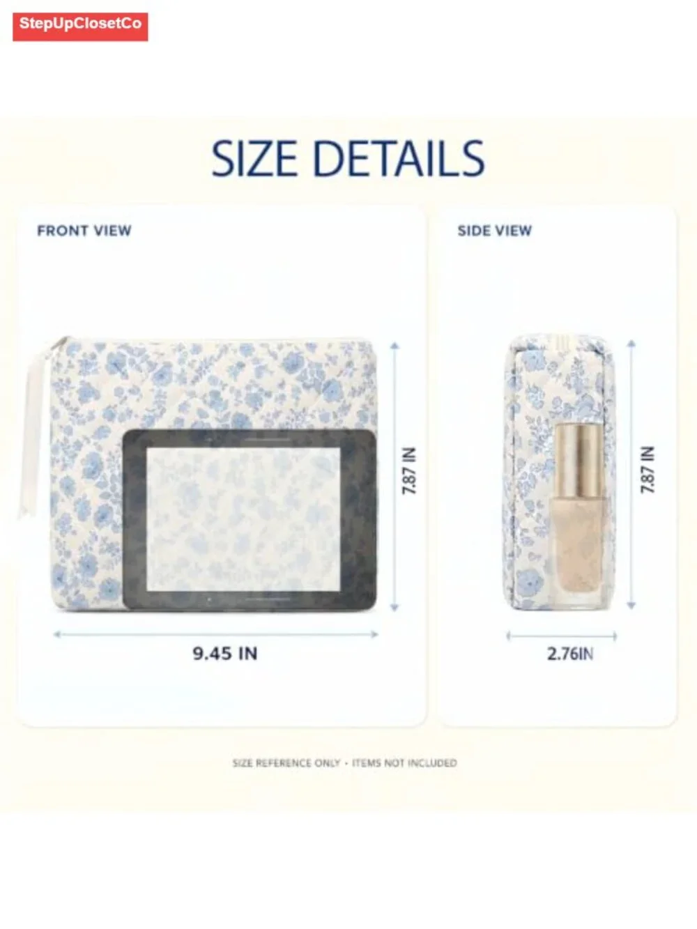 Quilted Cotton Makeup Bag with Zipper, Large Capacity Cosmetic Organizer for